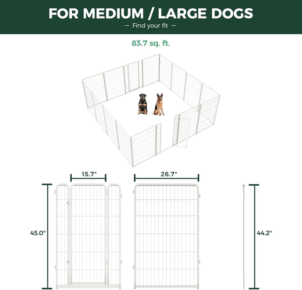 FXW Homeplus Unleashed Indoor Dog Playpen - Stress-Free and Safe Play, Heavy Duty 45 Inch 16 Wire Panels Dog Pen for Large Dogs, White│Patented