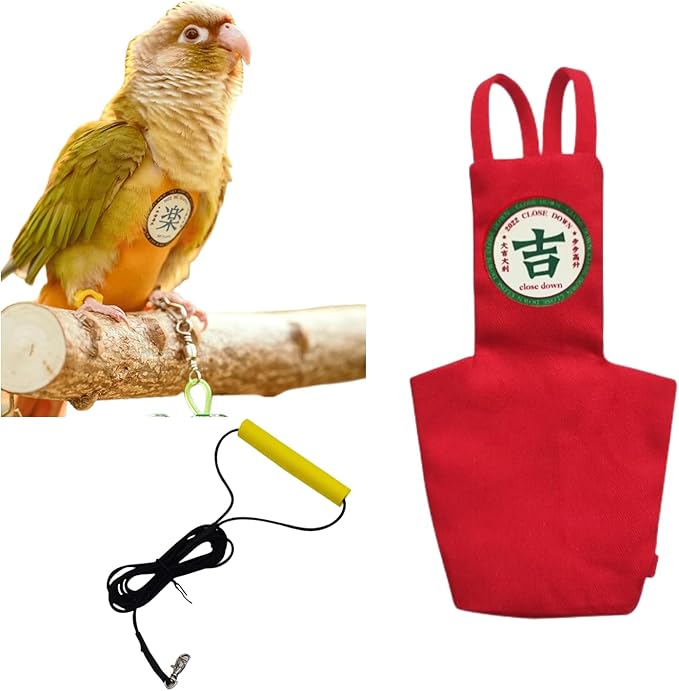 MANON ROSA Bird Diapers Leash Set Washable Reusable Handmade Flight Suit Waterproof Inner Layer - Protective Parrot Nappy Clothes Parakeets Macaws Budgies Canaries (Red4,Pigeon)