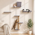 FUKUMARU Cat Wall Shelves, 4 in 1 Set, Light Gray | Stable & Safe Cat Walls Furniture, Wooden Kitten Climbing Wall with Scratching Post for 16 Inch Drywall