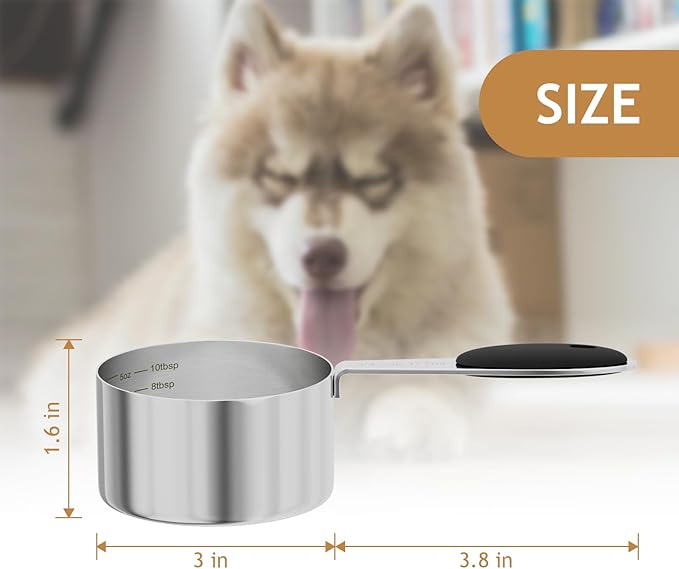 2PCS 3/4CUP(177ml) Dog Cat Food Scoop, Stainless Steel Measuring Cup, Metal Pet Scooper with Inner Precision Scale Measurement