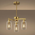 3-Light Gold Dining Room Chandeliers Over Table, Contemporary Kitchen Island Pendant Lighting, Industrial Hanging Light Fixture for Entryway Hallway Foyer Bedroom, Clear Glass Shade