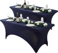 Craft And Party 2 Pack 6ft Navy Blue Spandex Tablecloth – Fitted Stretch Cover – Universal Fit for Folding Tables – Wrinkle-Free, Washable – Ideal for Parties, Weddings, Events