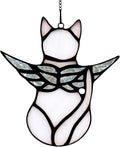 BOXCASA Angel Cat Memorial Gifts for Women,Stained Glass Window Hanging Decorations,Angel Wings White Cat Suncatcher Decor,Pet Memorial Sympathy Gifts Decoration