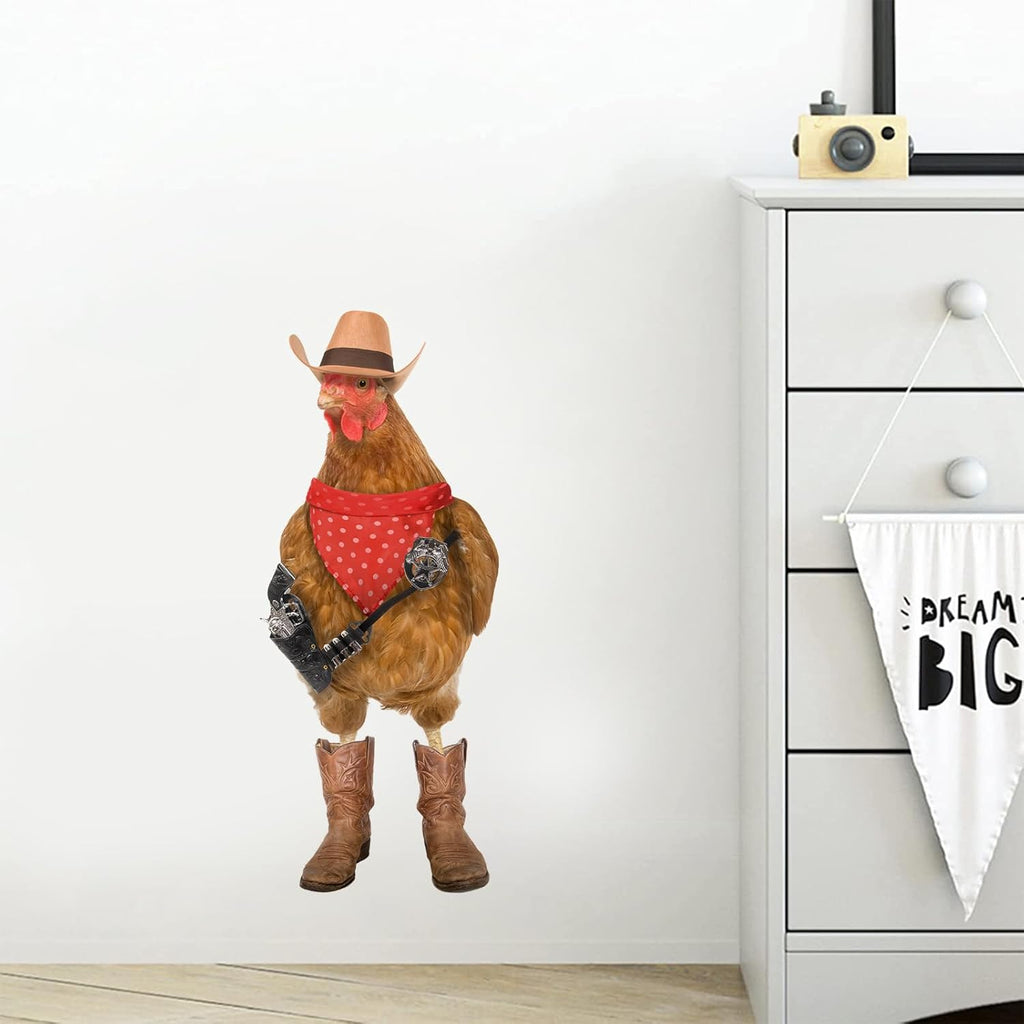 Cool Cowboy Chicken Wall Stickers Peel and Stick, Chicken Lover Gifts Window Stickers Removable, Funny Farm Chicken Wall Decals Decor, Weird Gifts for Friends