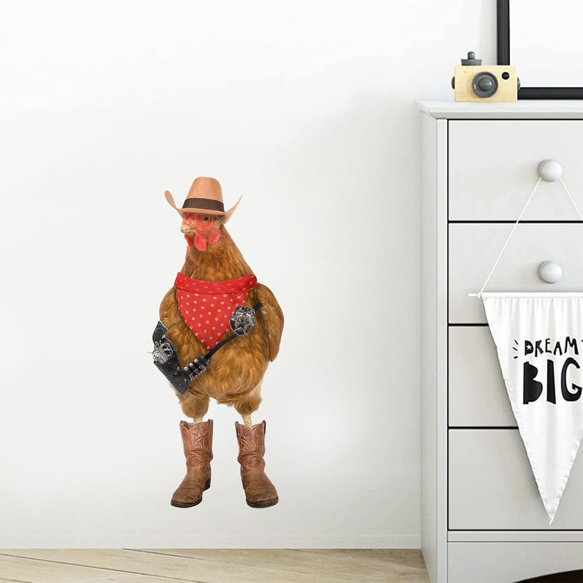 Cool Cowboy Chicken Wall Stickers Peel and Stick, Chicken Lover Gifts Window Stickers Removable, Funny Farm Chicken Wall Decals Decor, Weird Gifts for Friends