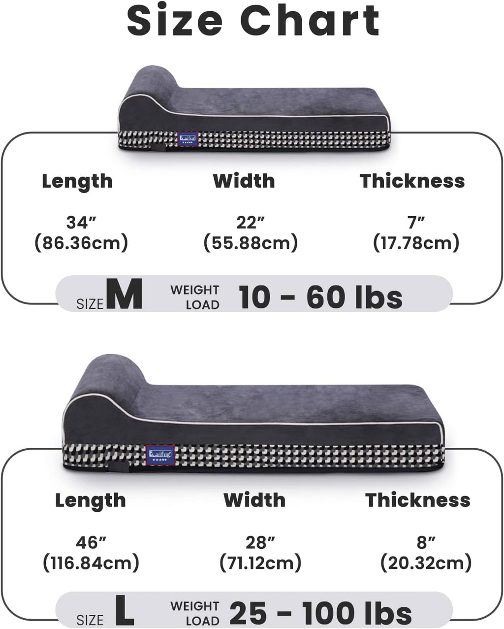 Laifug Orthopedic Memory Foam Extra Large Dog Bed with Pillow and Durable Water Proof Liner & Removable Washable Cover & Smart Design (Large (46"x28"x8"), Black and White Plaid)