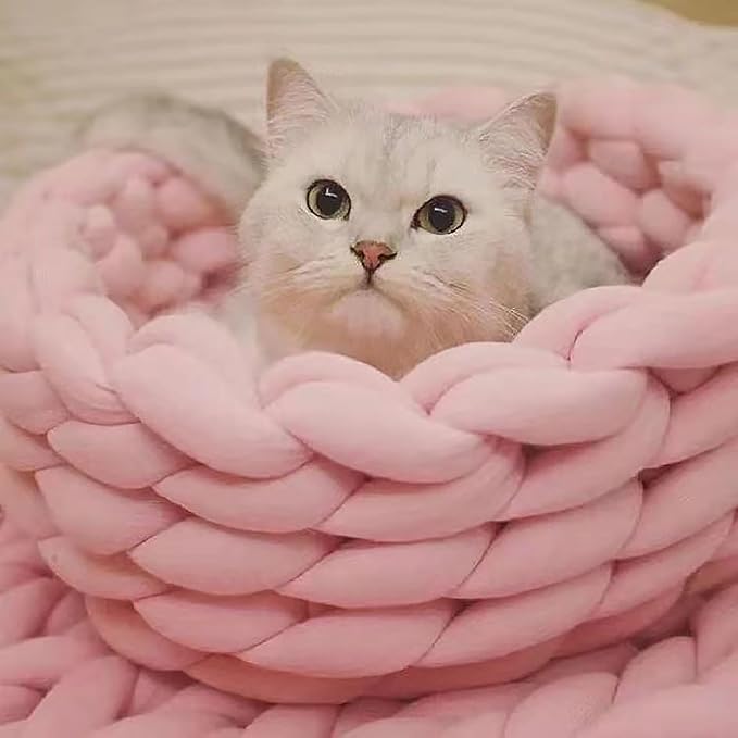 Woven Dog Bed Basket, Knitted Cotton Cat Bed Round Washable Woven Cat Pet Bed Chunky Dog Basket, Orthopedic, Chunky Knit Dog Nest,Dog Bed,Dog Cave,Dog Bedding(Green 2,23")