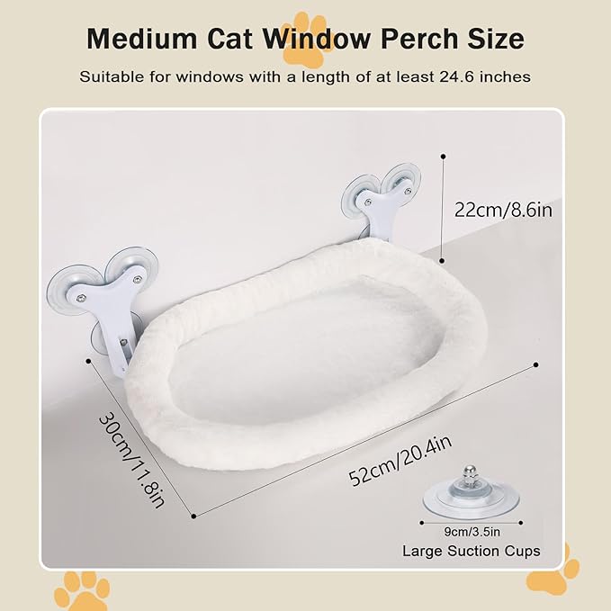 Cat Window Perch with 6 Strong Suction Cups,Includes Summer and Winter Removable Cushion - No Drill Installation,50LBS Support Foldable Cordless Cat Beds for Indoor Cats(Medium)