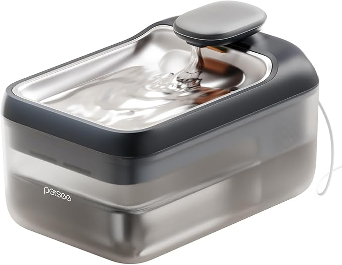 Automatic Pet Water Fountain 4.5L Large Capacity Stainless Steel Drink Tray Cat Water Dispenser Ultra-Quiet Pump Multi-Filtration System for Cats, Dogs, Multiple Pets S7 Lite Grey
