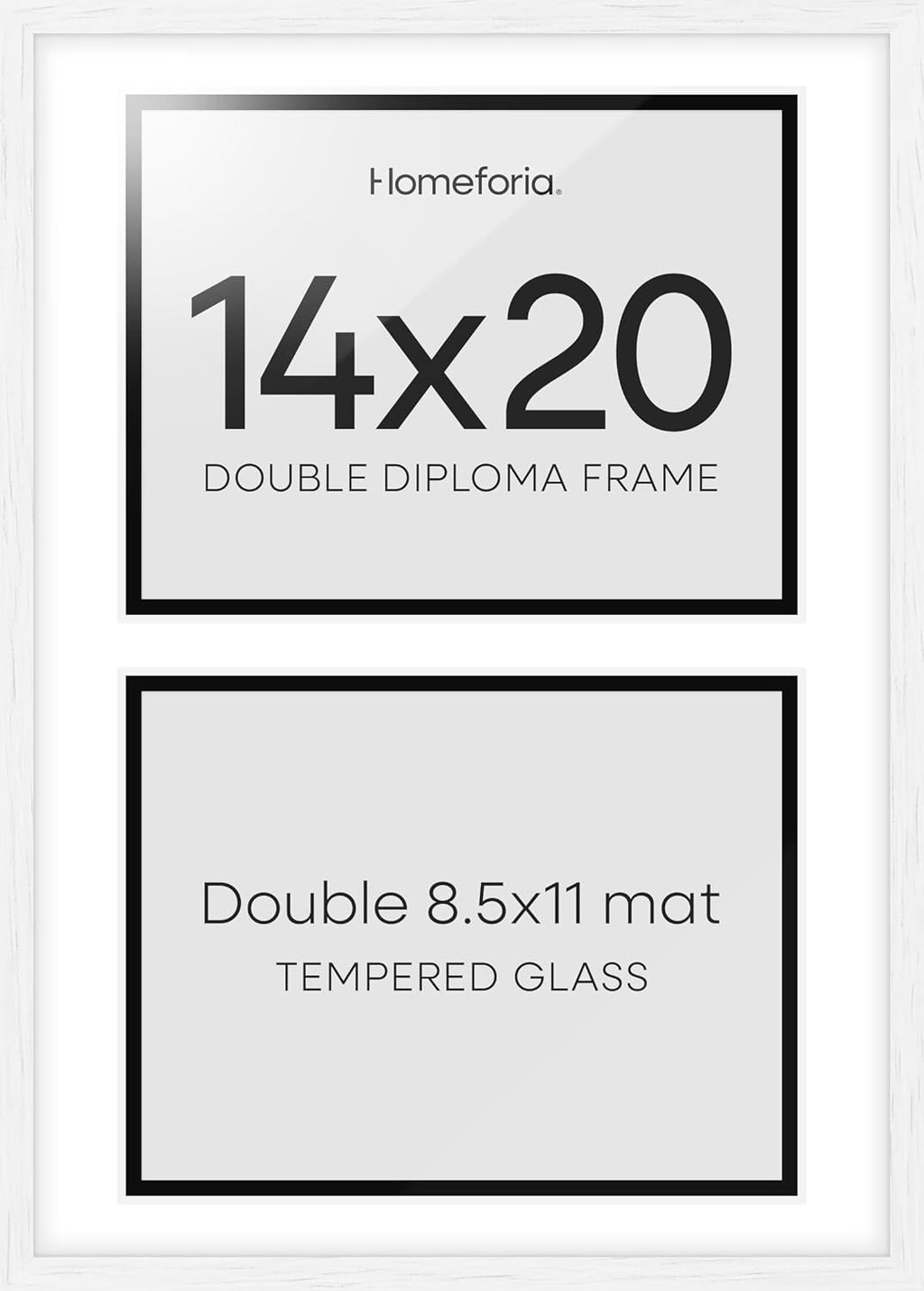 Homeforia 14x20 Double Diploma White Frame, High End Oak 14 x 20 Certificate Wood Frames with Mat for Two 8.5x11 Diplomas, 20x14 Wooden Dual Award Graduation Frames, Tempered Glass, Wall Kit, Set of 1