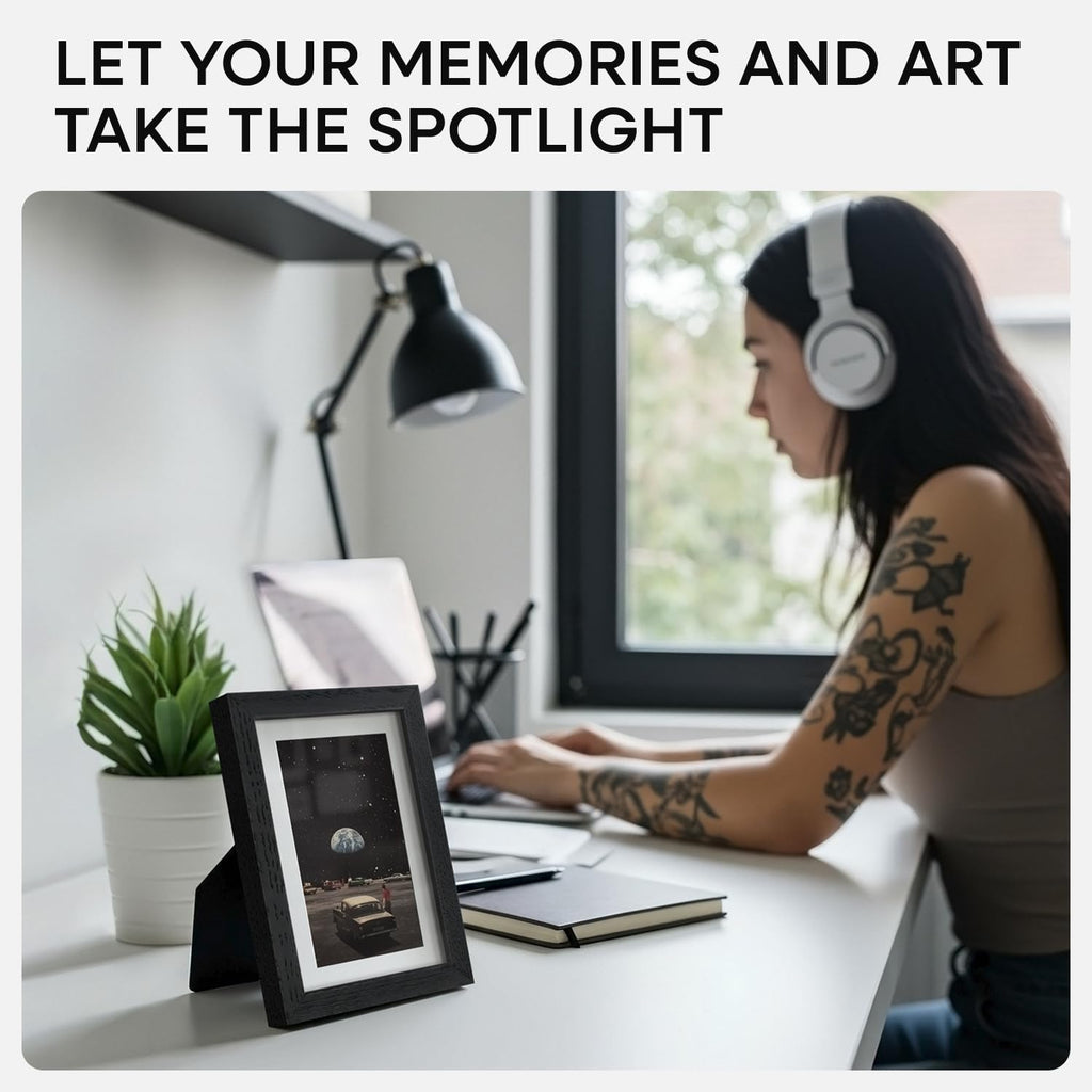 Homeforia 4x6 Picture Frame Black Wood, High End Oak 4by6 Black Wooden Frames with Mat 3x5 Print, 4 x 6 Frame Matted to 3 x 5 inch Photo, 6x4 Wall or Tabletop Frame, Tempered Glass, Wall Kit, Set of 1