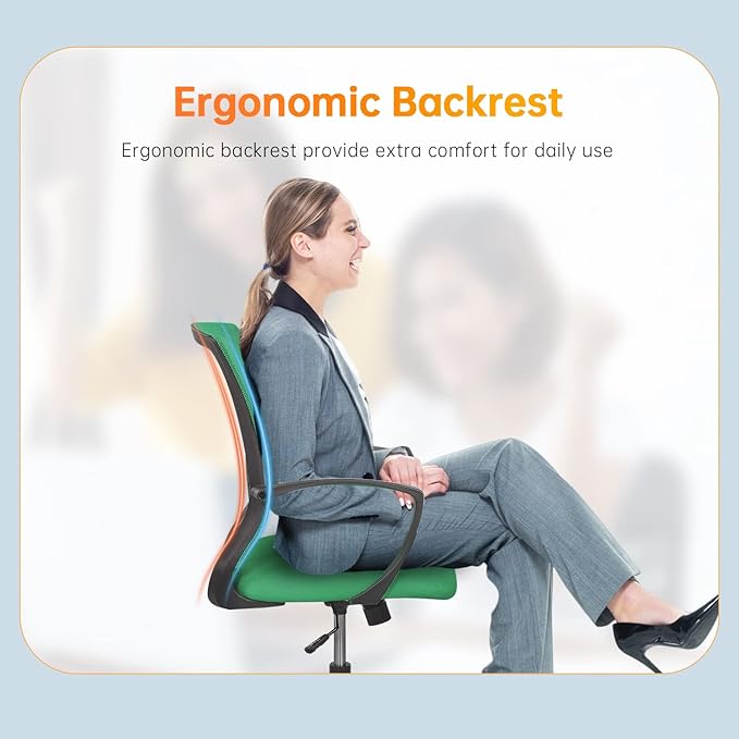 Home Office Chair Ergonomic Desk Chair Mesh Computer Chair with Lumbar Support Armrest Rolling Swivel Adjustable Mid Back Task Chair for Adults(Green)