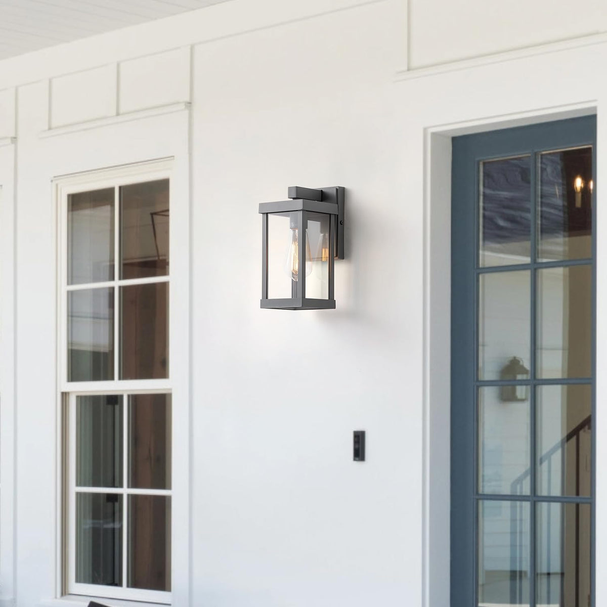 mirrea 11" Classic Outdoor Wall Sconce 1 Light in Matte Gray Rectangular Metal Frame and Clear Glass Shade Waterproof Porch Light Patio Light Pack of 2