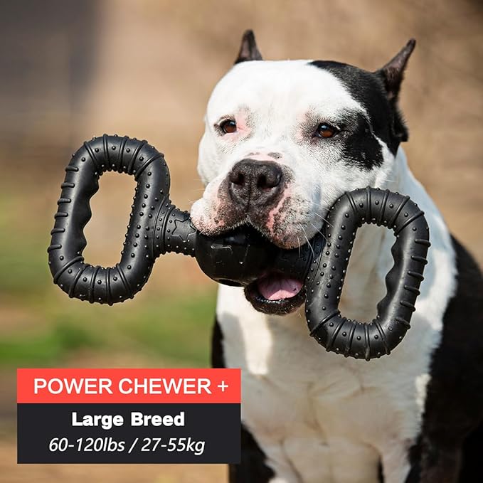 Natural Rubber Dog Toys for Large Aggressive Chewers - Lifetime Replacement - Tough Tug War Dog Toy for Large Dogs Tooth Clean, Black