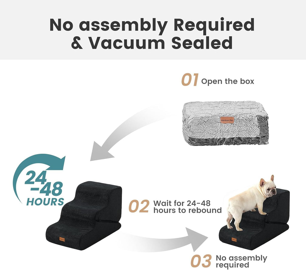 Gardner Pet Dog Stairs for Small Dogs 19.7" H, 4-Step Black Curved Pet Stairs, Dog Steps for High Bed (18-24 in), Couch with Durable Non-Slip Waterproof Fabric Cover and CertiPUR-US Certified Foam