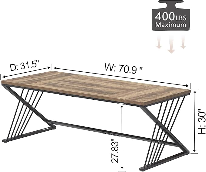 FOLUBAN 70.9" Computer Desk with Z-Shaped Legs, Industrial Work Executive Home Office Desk, Large 2 Person Gaming Study Desk Writing Table, Oak