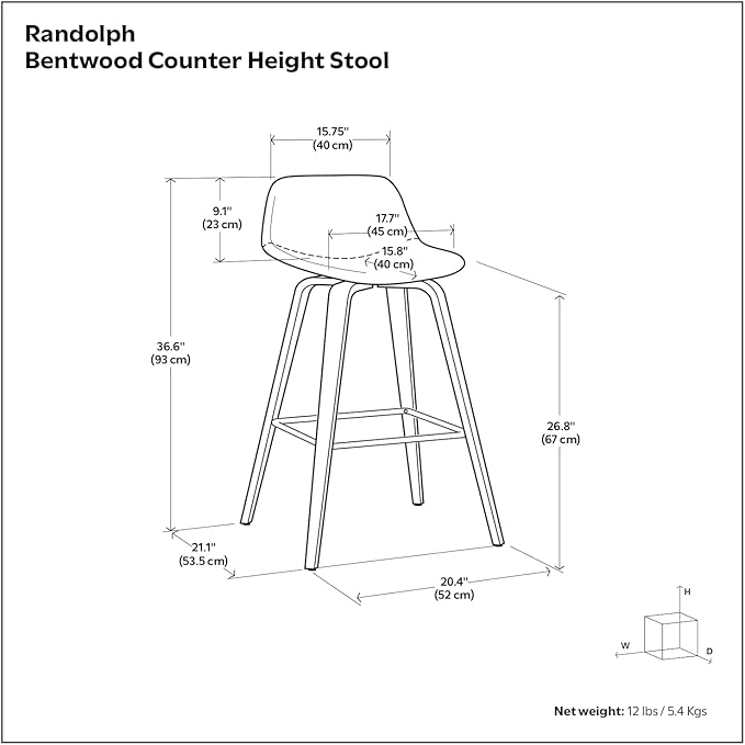 SIMPLIHOME Randolph Counter Stools (Set of 2) - 28 Inch Seat Height Upholstered Bentwood Kitchen Seats in Mocha Woven Fabric, Mid Century Modern Seating with Curved Backrest and Chrome Footrest