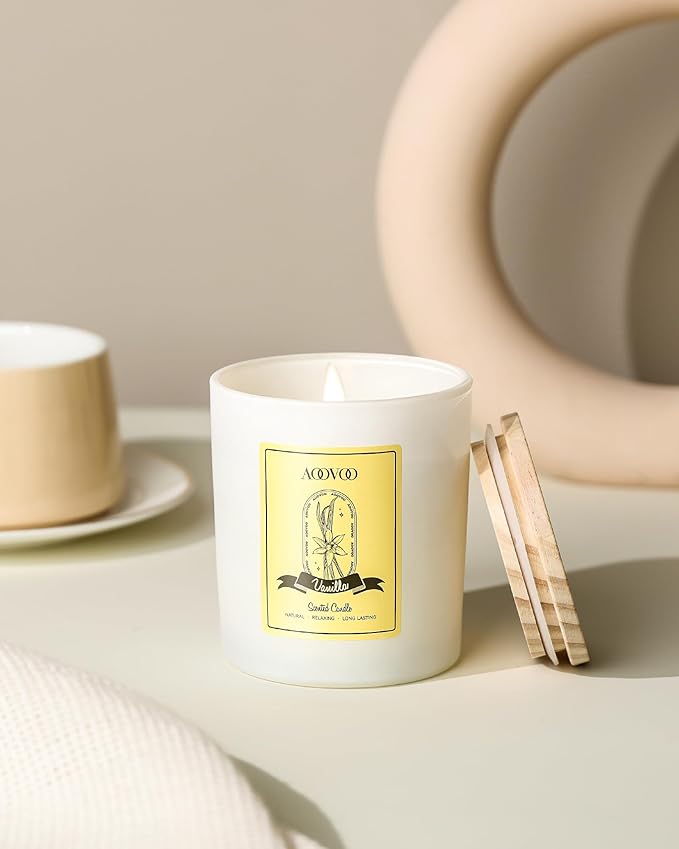 AOOVOO Vanilla Scented Candles for Women - Aromatherapy Candle with Crystals Inside, 10oz Soy Candles for Home Scented, Birthday Gifts Christmas Candle for Women Mom