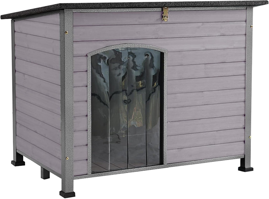 Aivituvin Large Dog House Outdoor Indoor Weatherproof Dog House for Small & Medium & Large Dogs with Unique All-Around Iron Frame＆Raised Feet（Grey）