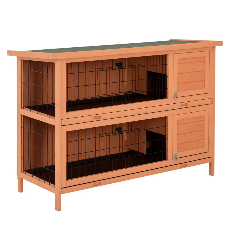 2-Story Large Rabbit Hutch Bunny Cage Wooden Pet House Small Animal Habitat With Lockable Doors, No Leak Tray And Waterproof Roof For Rabbits, Chickens, Ducks, Outdoor Indoor Natural