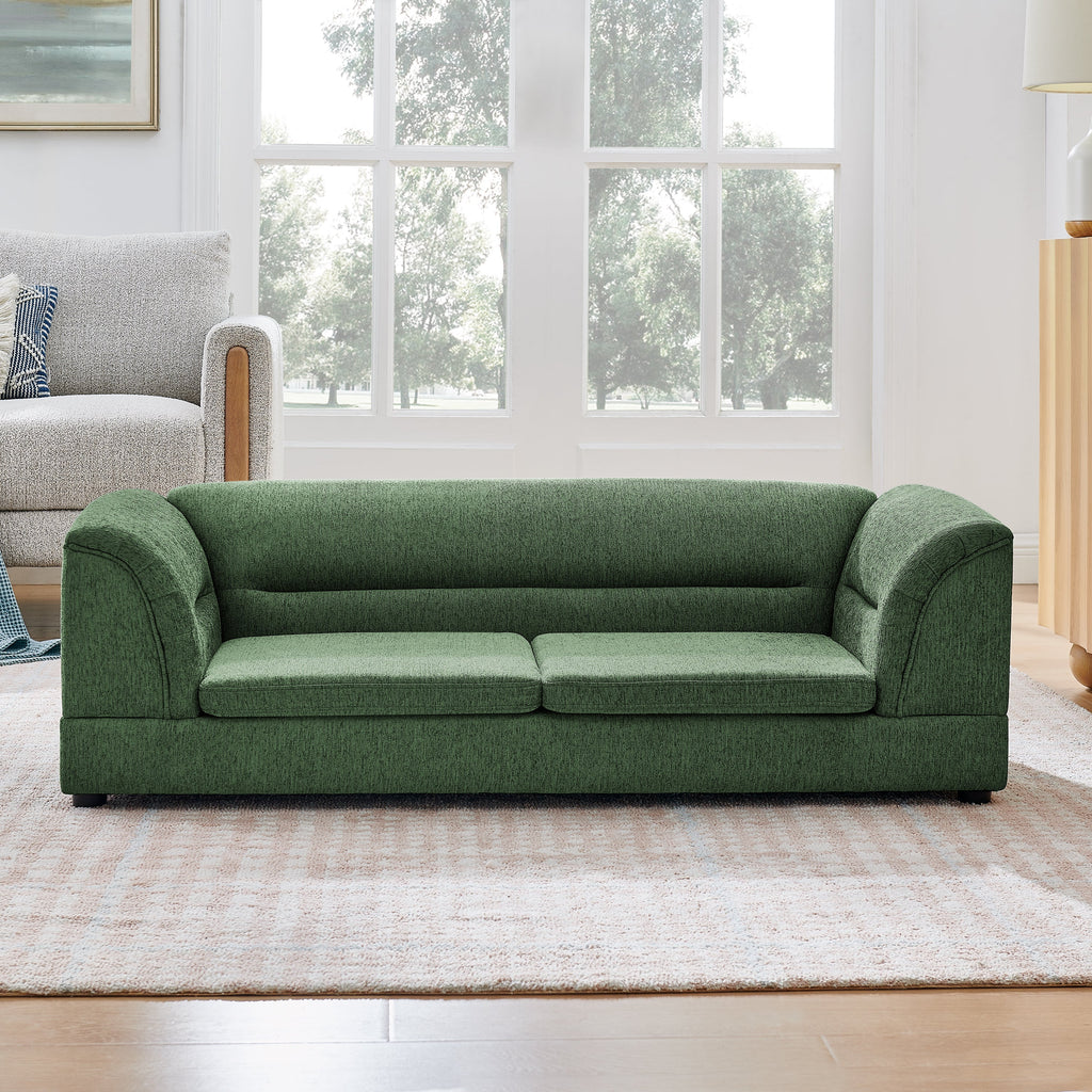 Oversized Pet Sofa, Curved Armrest Rectangular Dog Sofa, Linen Fabric Comfort Pet Couch for Large & Oversized Dogs-Olive Green