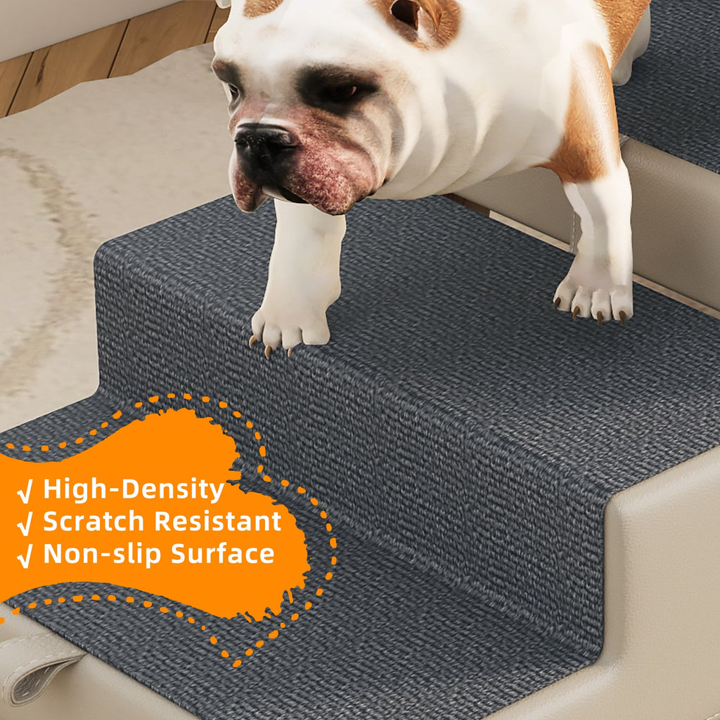 4-Step Ottoman Dog Stairs, 2-in-1 Foldable Pet Ramp for Bed,  Dog Ramp for Small Puppy and Cats, Sturdy Wood Frame Support with Non-slip walking surface, Holds Up To 220lbs ( Light Grey Color )