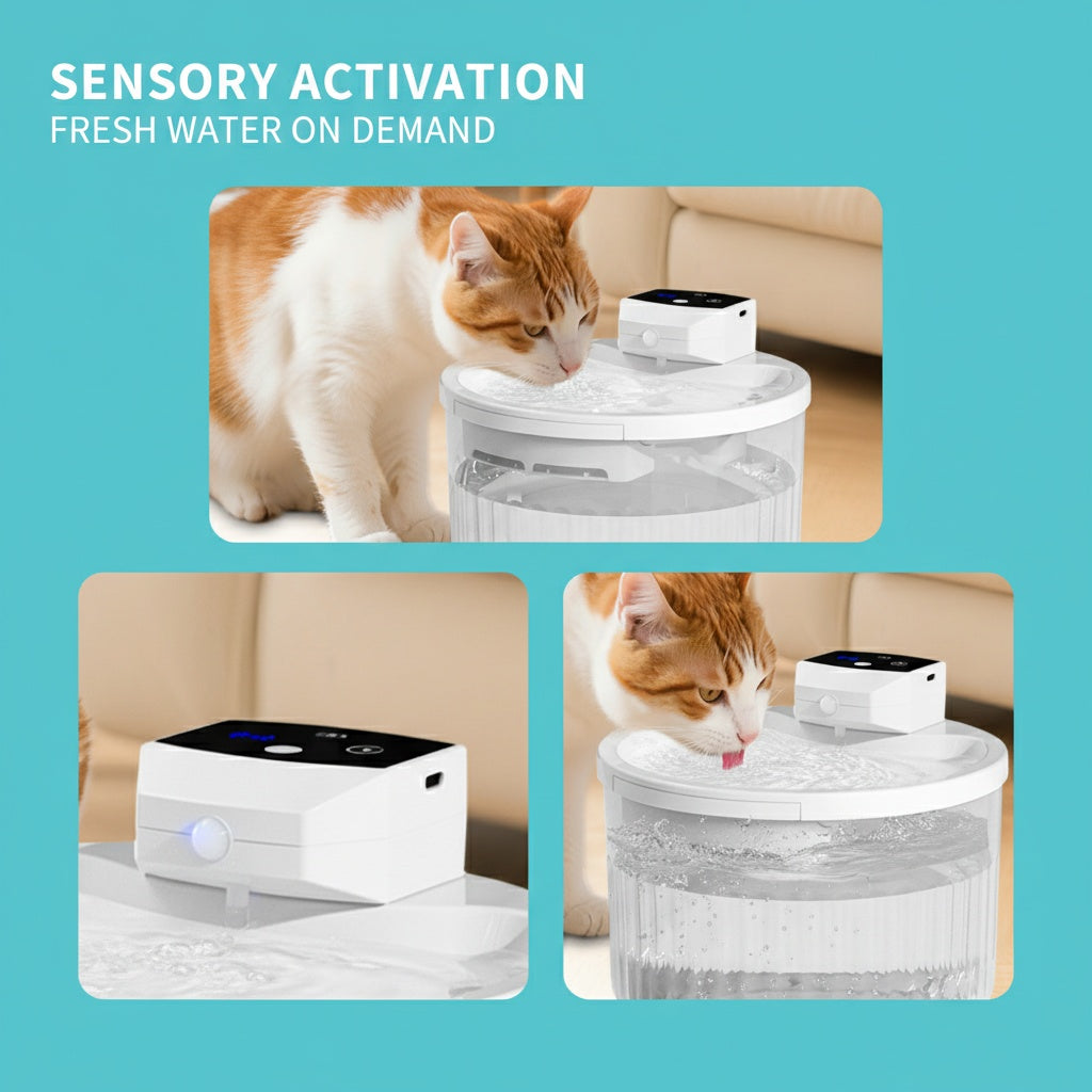 2000ML Wireless Pet Drinking Fountain, 2500mAh Rechargeable, Motion Sensor Circulating Running Water Bowl For Kittens Puppies