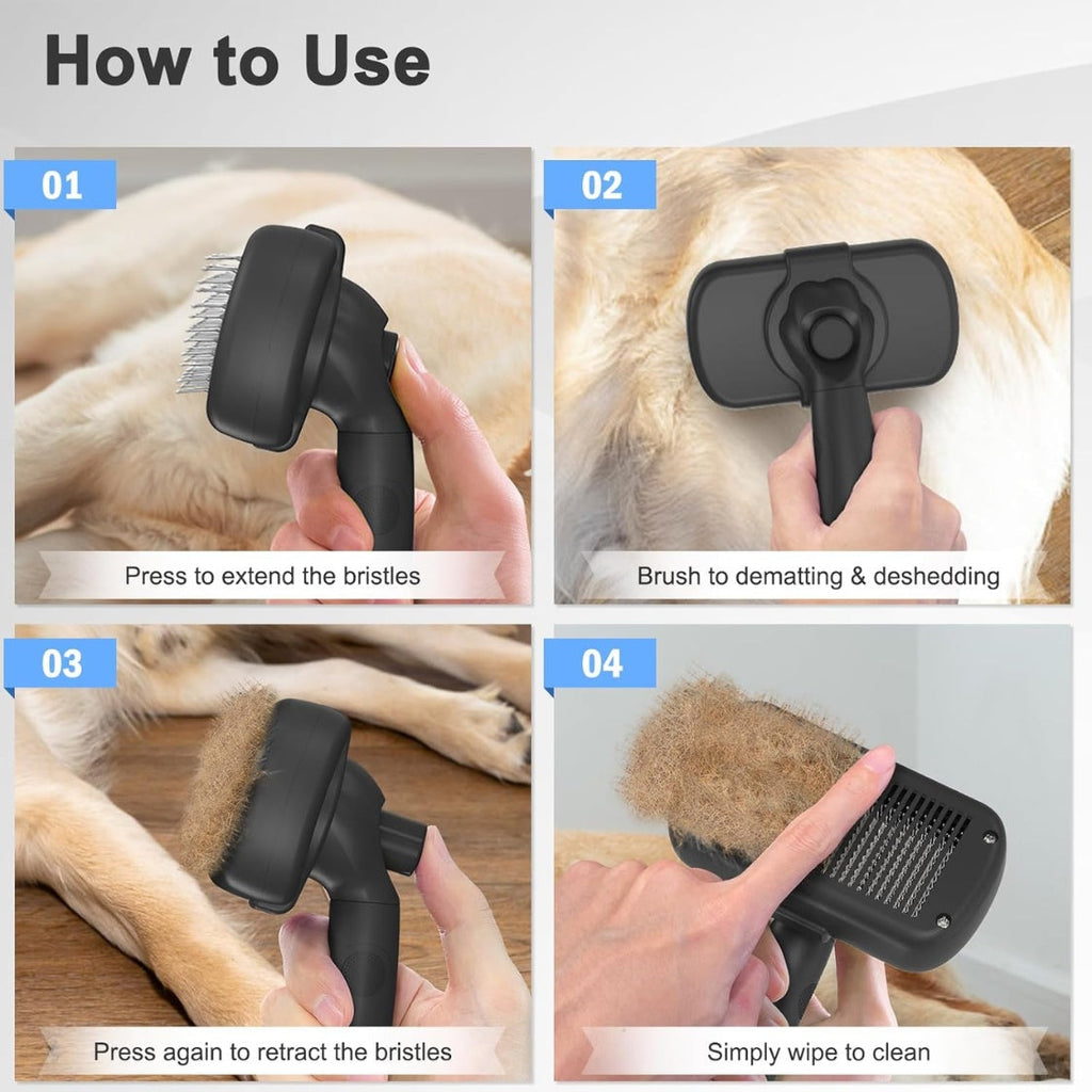 Self Cleaning Shedding Brush - Skin Friendly Grooming Tool For Dogs, Cats, And Puppies, Deshedding And Hair Removal For Long And Short Haired Pets, Black