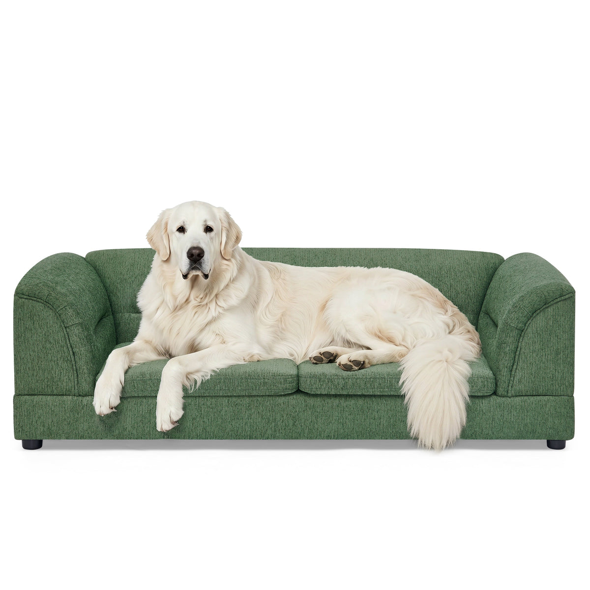 Oversized Pet Sofa, Curved Armrest Rectangular Dog Sofa, Linen Fabric Comfort Pet Couch for Large & Oversized Dogs-Olive Green