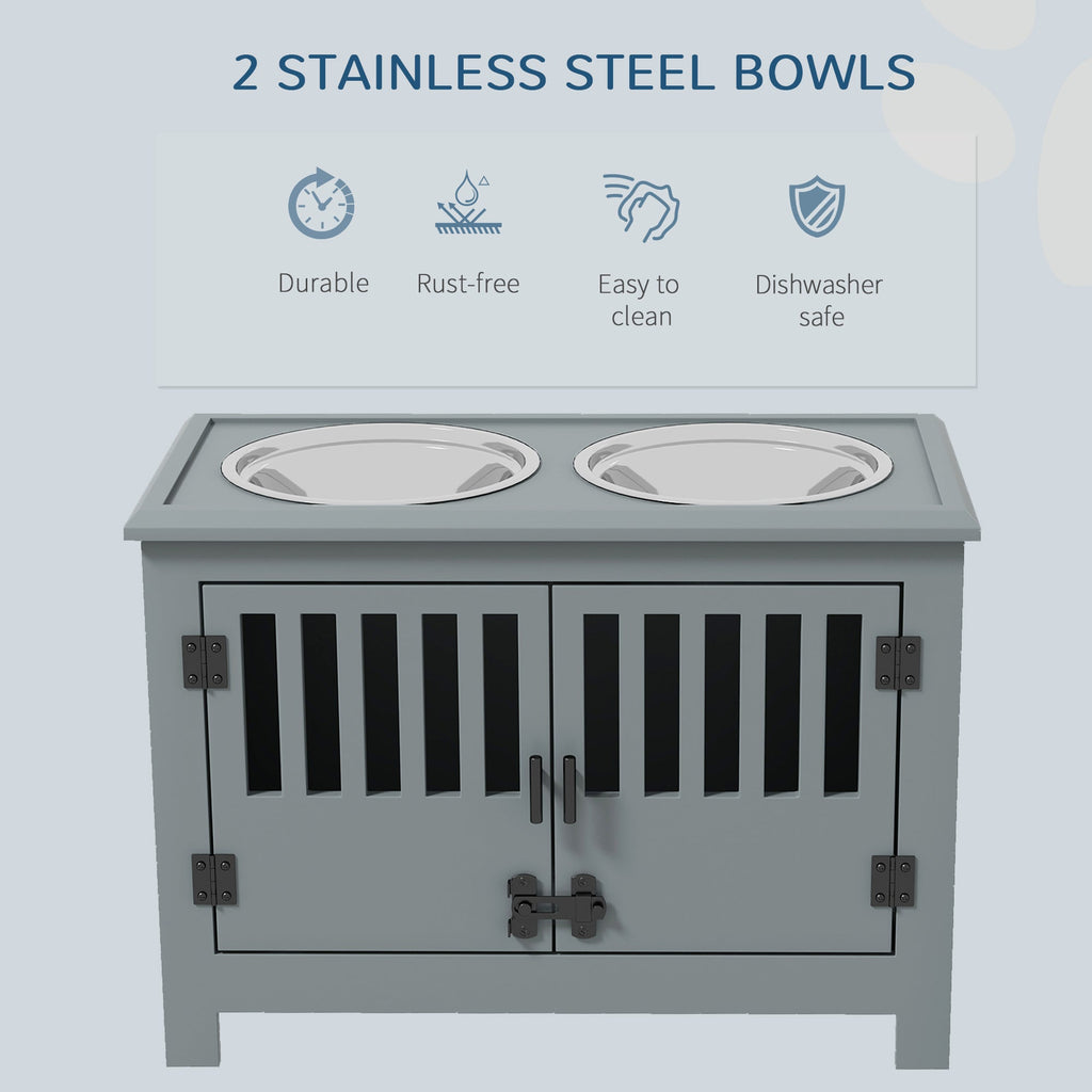 Dog Food Storage Cabinet with Bowls & Dog Feeding Station, Gray