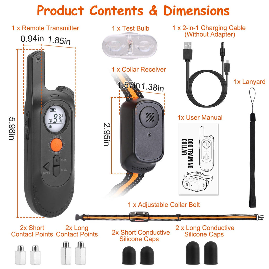 1Pc 984FT Dog Training Collar IP65 Waterproof Pet Beep Vibration Electric Shock Collar 3 Channels Rechargeable Transmitter Receiver Trainer With Recording Safety Keypad Lock