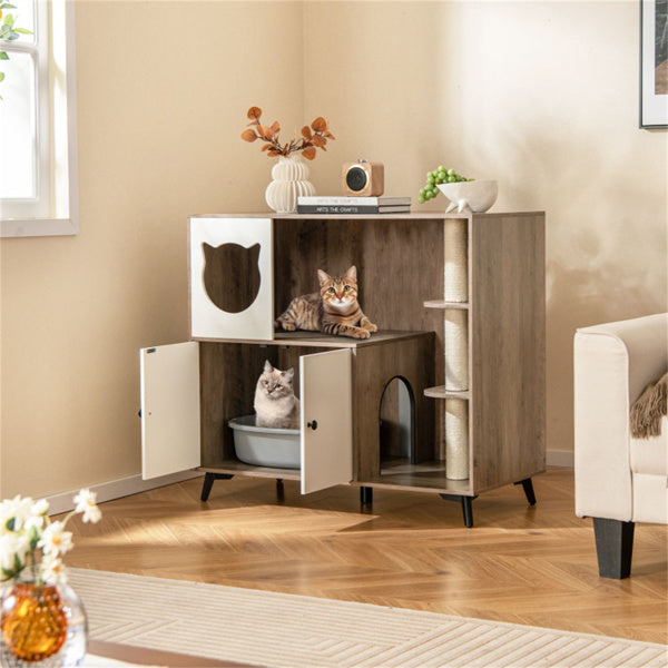 Cat Litter Box With Cat Scratching Post, Cat Apartment, Cat House, Locker