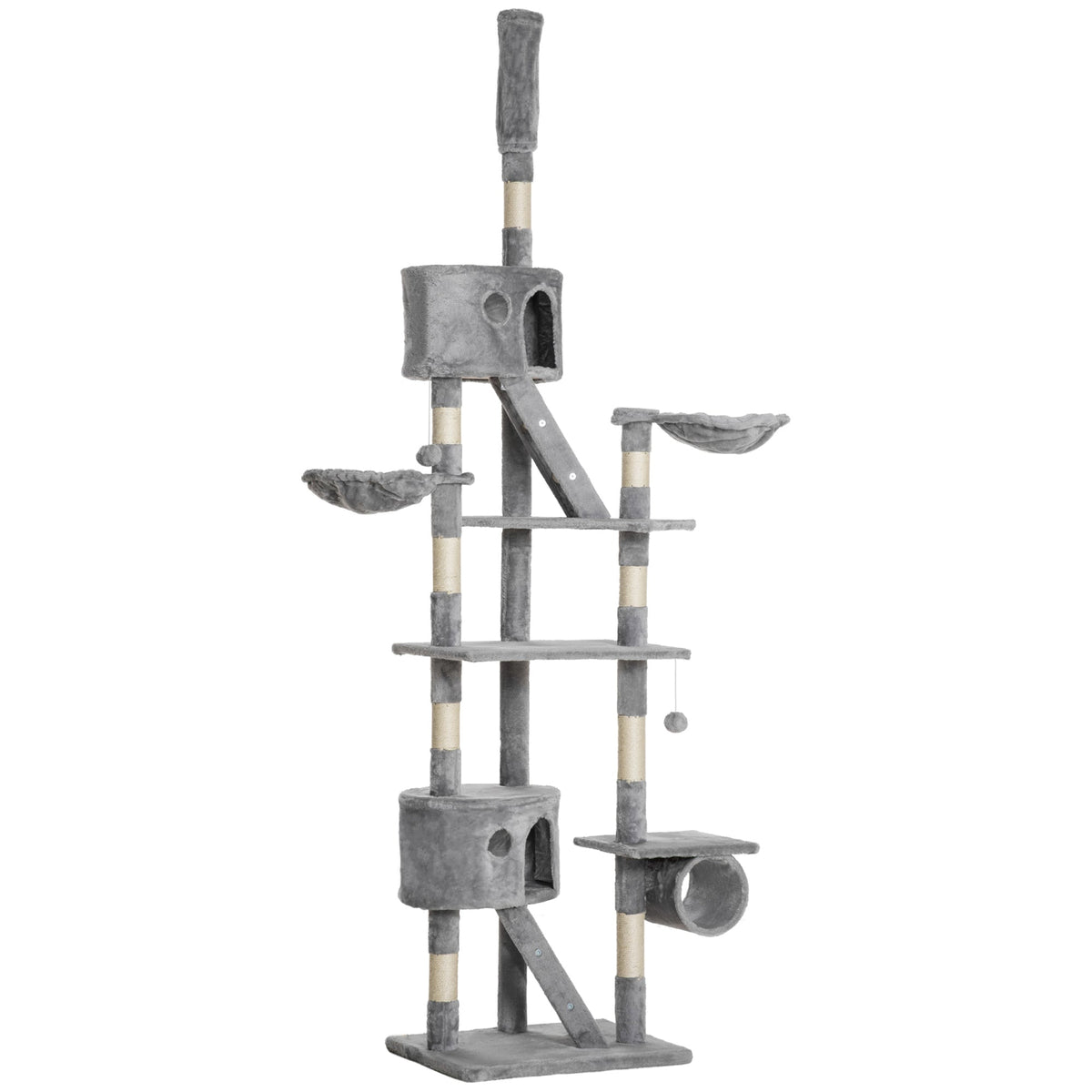 Floor to Ceiling Cat Tree, 94.5-102.5 inch Height Adjustable Cat Climbing Tower with Scratching Posts, Condos, Hammocks