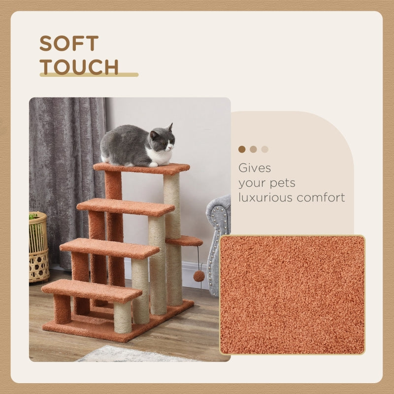4 Levels Cat Steps with Scratching Posts for High Bed, Sofa, Brown