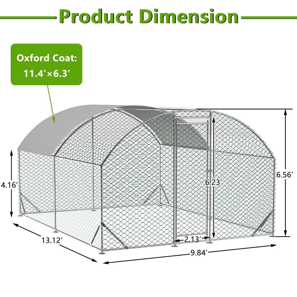 Large Chicken Coop Metal Chicken Run With Waterproof And Anti-UV Cover, Dome Shaped Walk-in Fence Cage Hen House For Outdoor And Yard Farm Use,9.84 X 13.12 X 6.56 Ft