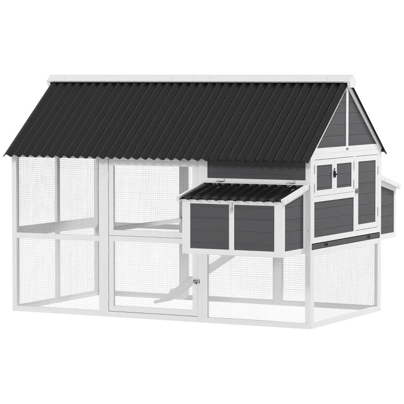 Wooden Chicken Coop With Run, 2 Nesting Boxes, 2 Roosting Bars, Ramp & Tray, Poultry Cage For 6-8 Chickens, Gray Multiple Packages