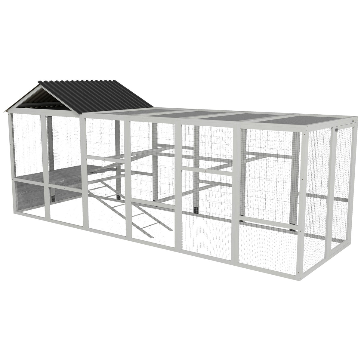 Wooden Chicken Coop Run for 6 - 10 Chickens, Hen House Add-On with Storage, Perches, 141.75" x 48" x 61", Gray