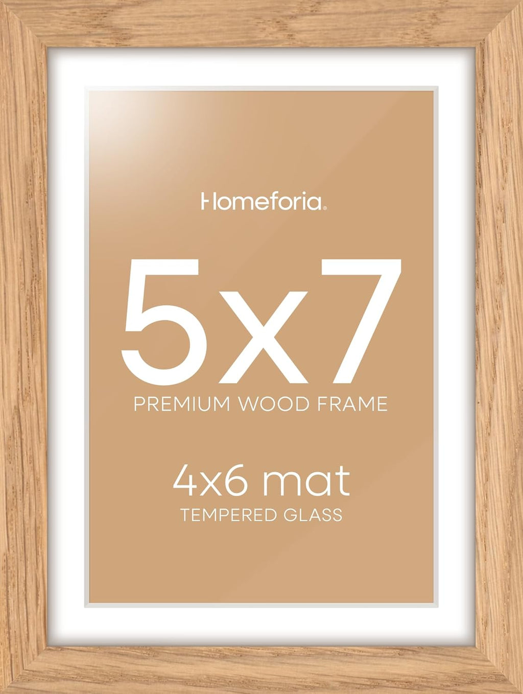 Homeforia 5x7 Picture Frame Wood, High End Natural Oak 5x7 Light Wooden Frames with Mat 4x6 for Photo, 5 x 7 Frame Matted to 4 x 6 Print, 7x5 Wall or Tabletop Frame, Tempered Glass, Wall Kit, Set of 1