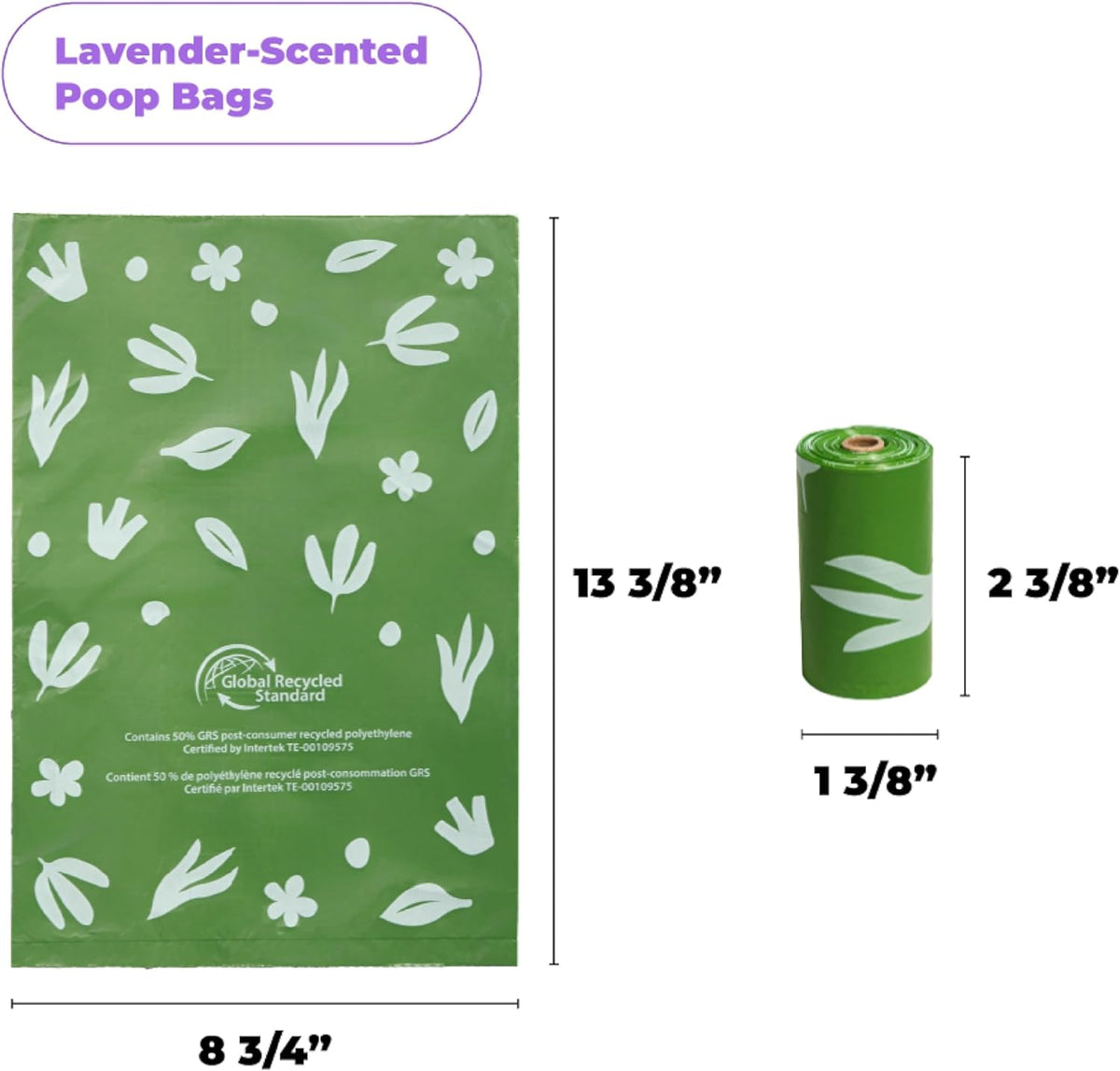 Best Pet Supplies Poop Bags for Dogs, 50% Post-Consumer Recycled Content dog waste bags on rolls, fits all poop bag holders for leashes - 150 Count, Green, Lavender Scented