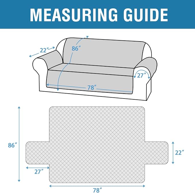 H.VERSAILTEX 100% Waterproof Couch Cover 4 Seater Sofa Slipcover Furniture Protector for Pets Kids Children Dog Cat with Non-Skid Backing (Oversized Sofa, Dove Grey)