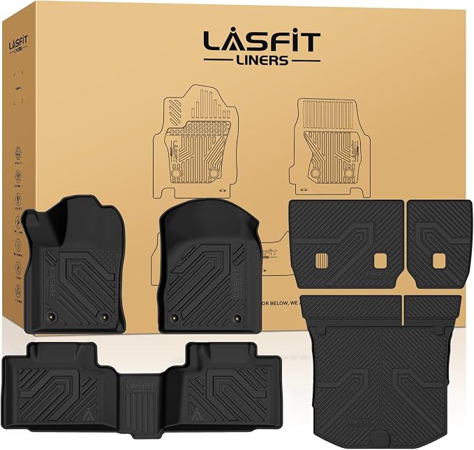 LASFIT Floor Mats Set for Jeep Grand Cherokee 2015 2014 2013, All Weather TPE Custom Fit Car Mats Floor Liners Seatback Cargo Liner Cargo Mat Black