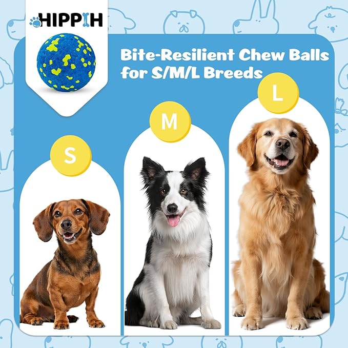 HIPPIH Dog Balls Interactive Tennis Balls for Dogs, Dog Toys for Aggressive Chewers, Tough Puppy Chew Toys for Teething, 3" Fetch Ball Water Toy for Small/Medium Breed, High Bouncy & Floating, 3 Pack