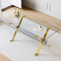 Glass Dining Table 71"｜Modern Dining Table for 6-8｜0.4" Thick Tempered Glass Top｜Chrome Gold Metal Legs｜Grey Crossbar｜Easy Assembly｜Perfect for Dining Room or Kitchen