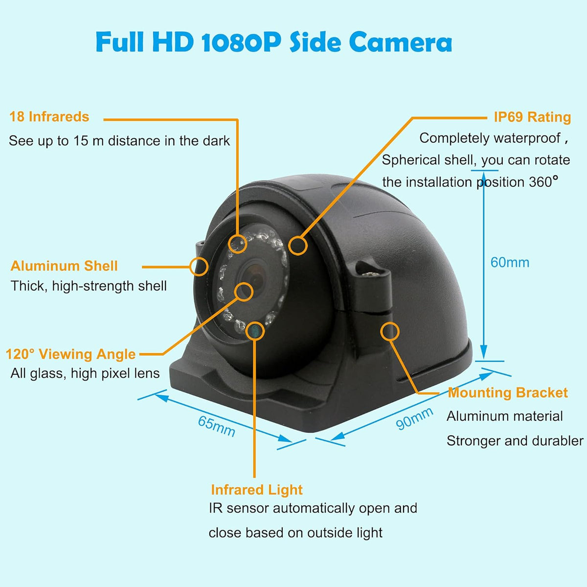10 inch Screen 1080P Backup Camera System with Wired, DVR Recorder, Quad Split Screen, Car Monitor + 2X Waterproof Reversing Cameras + 2X Safety Sides Camera, for Camper, Trailers, Truck, RV