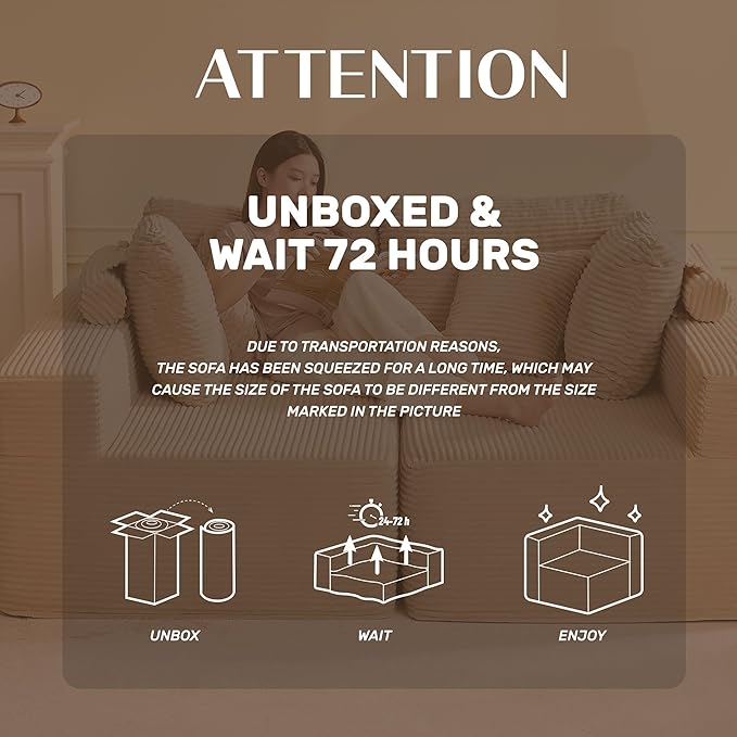 Chaise Lounge Chair, Boneless Couch for Living Room and Bedroom, Sleeper Couches Reading Chairs, Corduroy, Camel