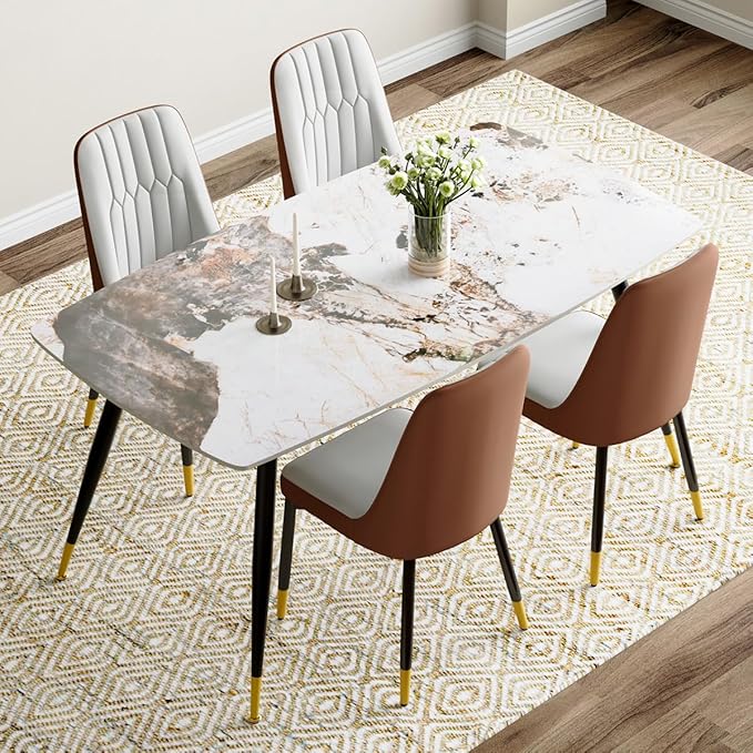 Modern Dining Table Set for 4, 62'' Sintered Stone Dining Table with 4 Chairs, Easy to Assemble