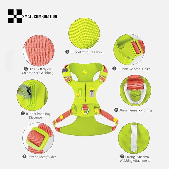 Lightweight Dog Harness, Large to Very Large Breeds, Adjustable Fit.Pet Harness with Pocket, Dog Training Harness for Outdoor Walking Running, Hiking (Lemon Yellow, XL)