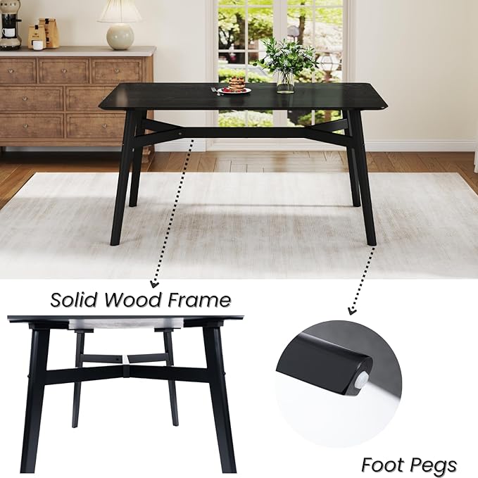 DUOMAY Modern Wooden Dining Table for 4-6 People, 59" Large Rectangular Dinner Table with Wood Legs for Home Dining Room Restaurant Farmhouse Kitchen, Black
