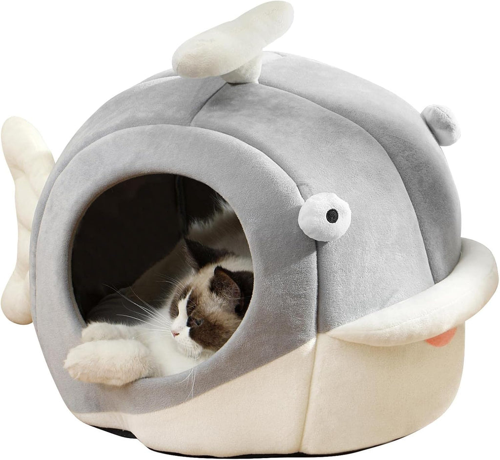 Lcybem Cat Beds for Indoor Cats - Cat Bed Cave with Removable Washable Cushioned Pillow, Calming Cozy Soft Cat Cave, Cute Friendly Dolphin Cat Houses for Indoor Cats No Deformation Pet Bed, L