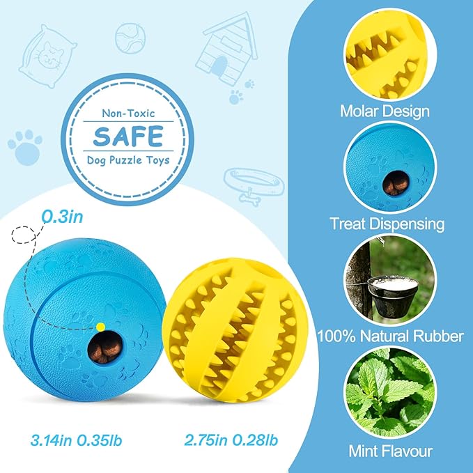 HIPPIH Dog Puzzle Toys 2 Pack, Dog Enrichment Toys for Large Dogs & Small Dogs, Puppy Balls for Treat Dispensing, Durable Balls for Teeth Cleaning/IQ Training/Chewing